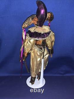 Vintage Purple & Gold Jester Clown African American Black Folk Art Doll? Sj13m