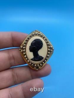 Vintage RARE Coreen Simpson Black Cameo Brooch African American Pin Nail Head