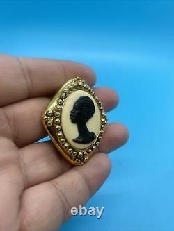 Vintage RARE Coreen Simpson Black Cameo Brooch African American Pin Nail Head