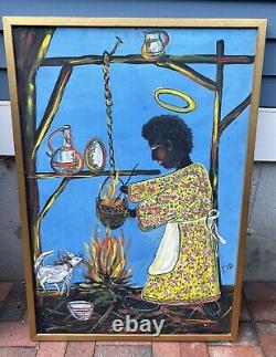 Vintage Religious Black African American Angel Christian Painting Signed CID