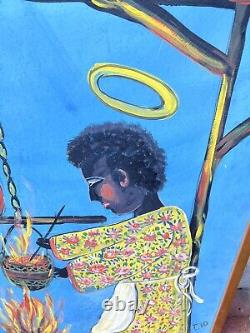 Vintage Religious Black African American Angel Christian Painting Signed CID