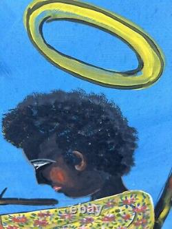 Vintage Religious Black African American Angel Christian Painting Signed CID