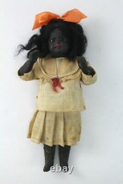 Vintage antique german 8 Bisque Girl doll ivory sailor dress black native OLD