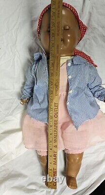 Vtg 1930s Composition Doll African American Black 22 Sleepy Eyes Cloth Body