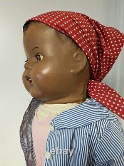 Vtg 1930s Composition Doll African American Black 22 Sleepy Eyes Cloth Body