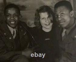 Vtg 2 African American US Army Soldiers With Woman Photo Studio B&W Men Lady 1940s