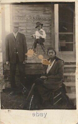 Vtg Antique RPPC Black African American Family Stoic Kid Bicycle Bike Photograph