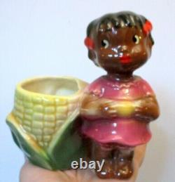 Vtg BLACK AFRICAN AMERICAN GIRL Corn Planter VASE MAJOLICA CERAMIC