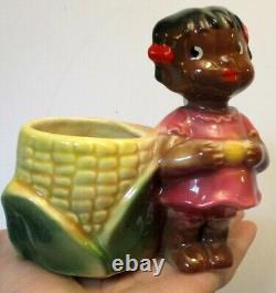 Vtg BLACK AFRICAN AMERICAN GIRL Corn Planter VASE MAJOLICA CERAMIC