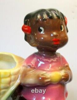 Vtg BLACK AFRICAN AMERICAN GIRL Corn Planter VASE MAJOLICA CERAMIC