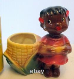 Vtg BLACK AFRICAN AMERICAN GIRL Corn Planter VASE MAJOLICA CERAMIC