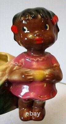 Vtg BLACK AFRICAN AMERICAN GIRL Corn Planter VASE MAJOLICA CERAMIC