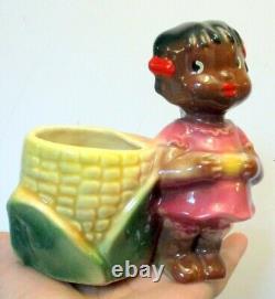 Vtg BLACK AFRICAN AMERICAN GIRL Corn Planter VASE MAJOLICA CERAMIC