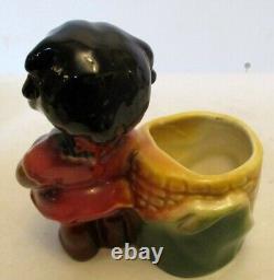 Vtg BLACK AFRICAN AMERICAN GIRL Corn Planter VASE MAJOLICA CERAMIC