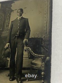 Vtg Circa 1900 Tintype Dapper African American Bowler Hat Black Man High Collar