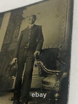 Vtg Circa 1900 Tintype Dapper African American Bowler Hat Black Man High Collar