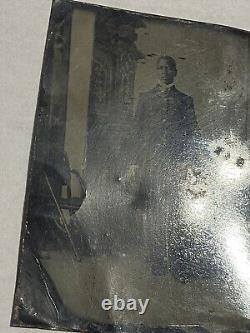 Vtg Circa 1900 Tintype Dapper African American Bowler Hat Black Man High Collar