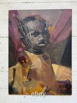 Vtg Mid Century African American Oil Portrait Black Americana Abstract Post War