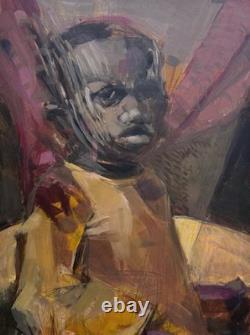 Vtg Mid Century African American Oil Portrait Black Americana Abstract Post War