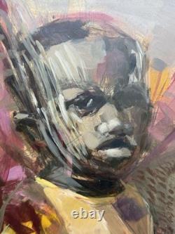 Vtg Mid Century African American Oil Portrait Black Americana Abstract Post War