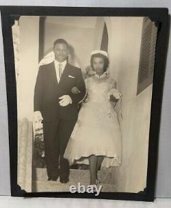 Wedding photo Man Woman 1940s-50s African-American Vtg Bride & Groom 8x10