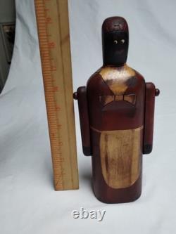 Wooden Figurine Depicting African-American Female Brown, Beige & Black