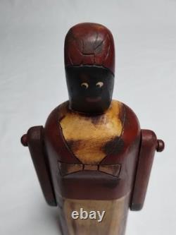 Wooden Figurine Depicting African-American Female Brown, Beige & Black